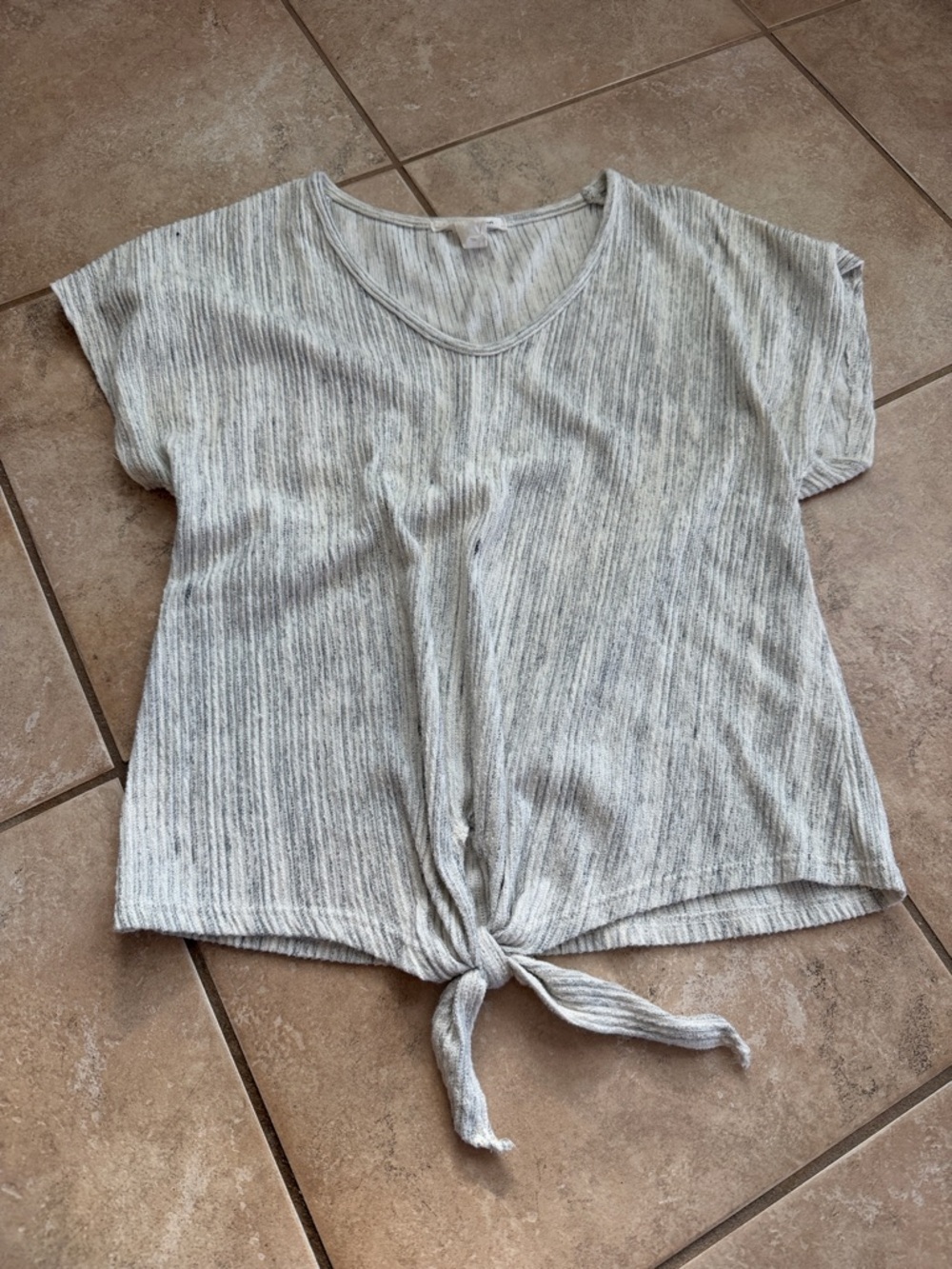 Caution To The Wind Light Gray Ribbed Tie-Front Crop Top
